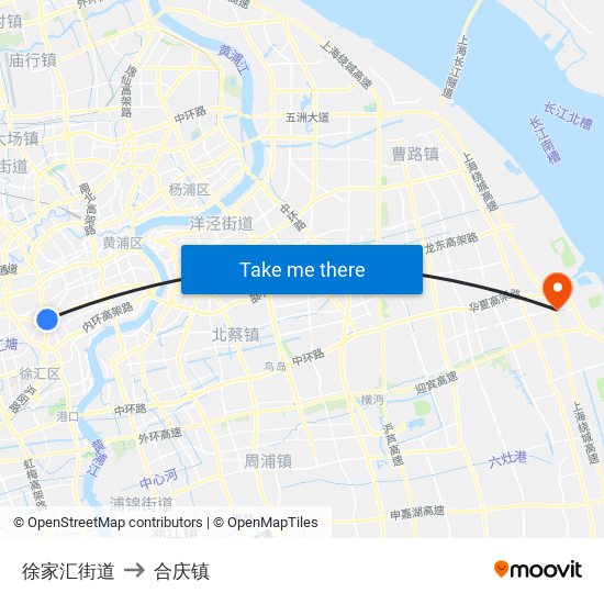 徐家汇街道 to 合庆镇 map