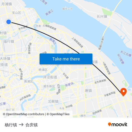 杨行镇 to 合庆镇 map