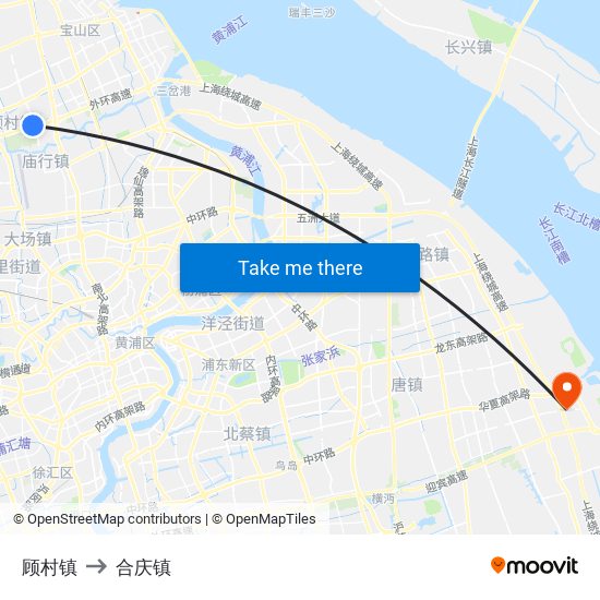 顾村镇 to 合庆镇 map