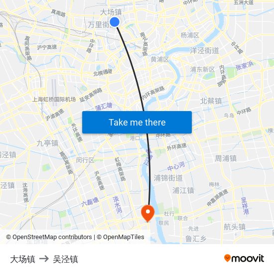大场镇 to 吴泾镇 map