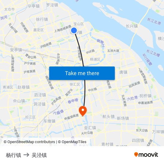 杨行镇 to 吴泾镇 map