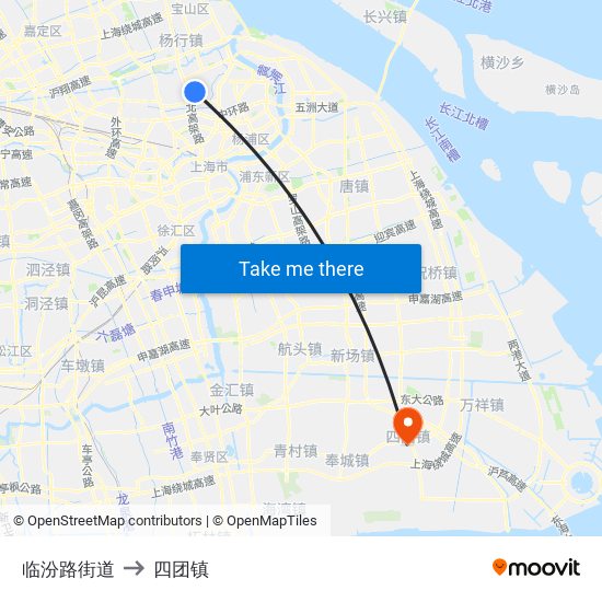 临汾路街道 to 四团镇 map