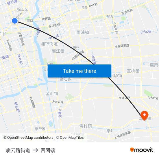 凌云路街道 to 四团镇 map