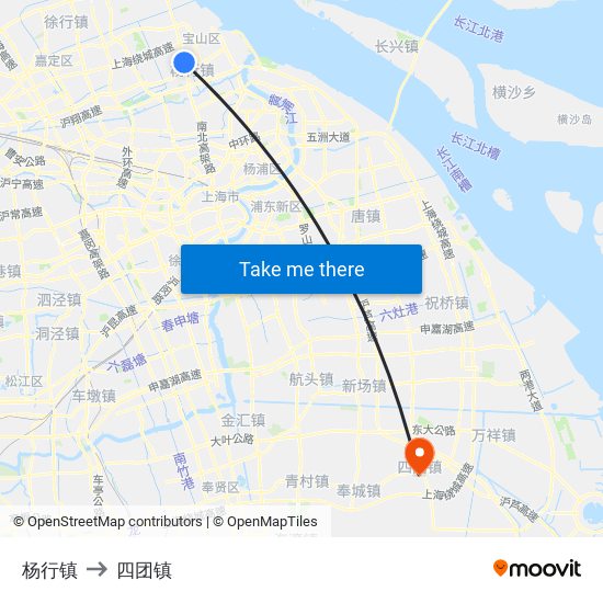 杨行镇 to 四团镇 map