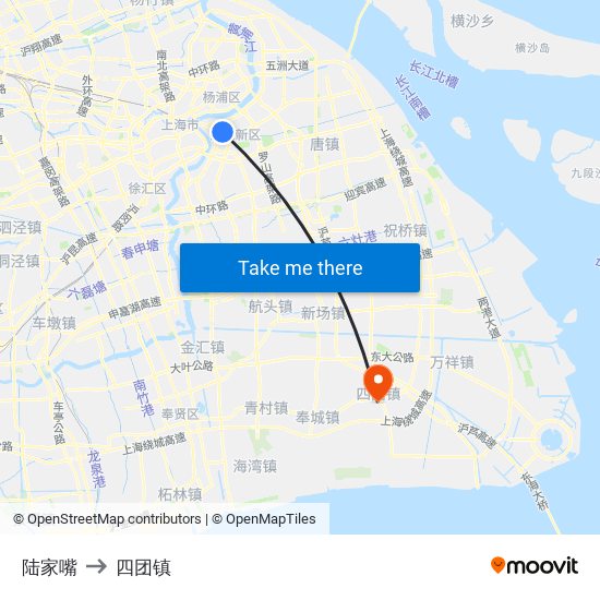 陆家嘴 to 四团镇 map