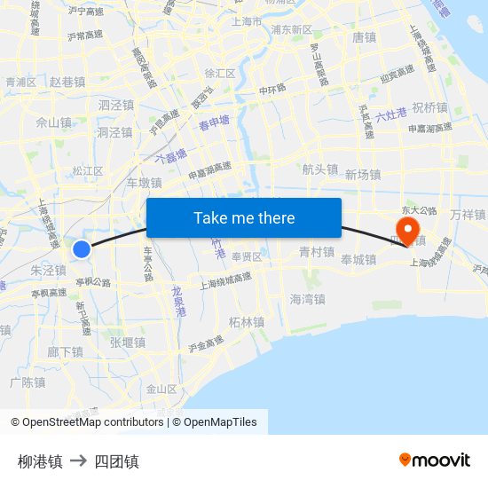 柳港镇 to 四团镇 map