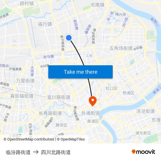 临汾路街道 to 四川北路街道 map