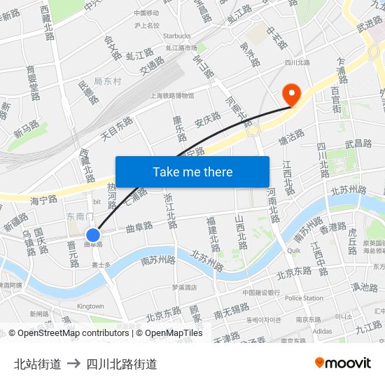 北站街道 to 四川北路街道 map