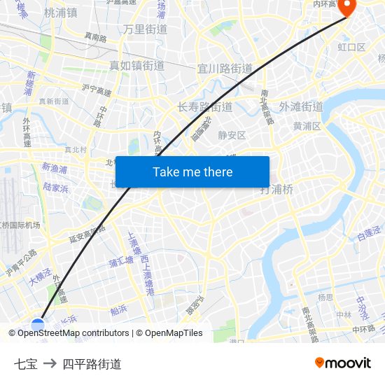 七宝 to 四平路街道 map