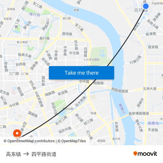 高东镇 to 四平路街道 map