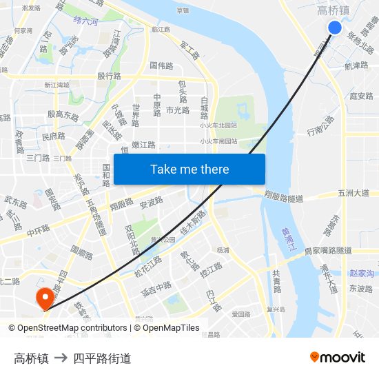 高桥镇 to 四平路街道 map