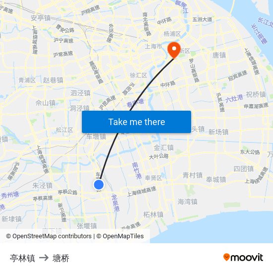 亭林镇 to 塘桥 map