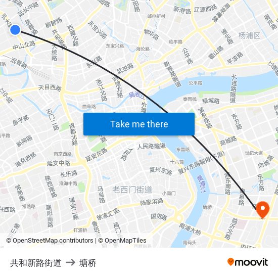 共和新路街道 to 塘桥 map