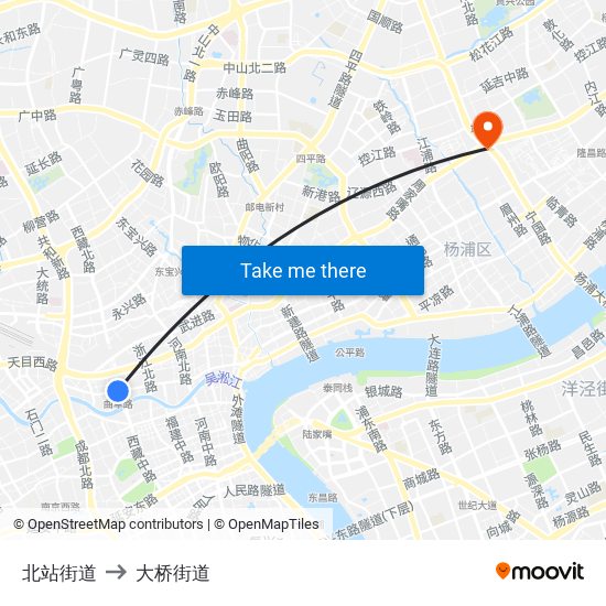 北站街道 to 大桥街道 map