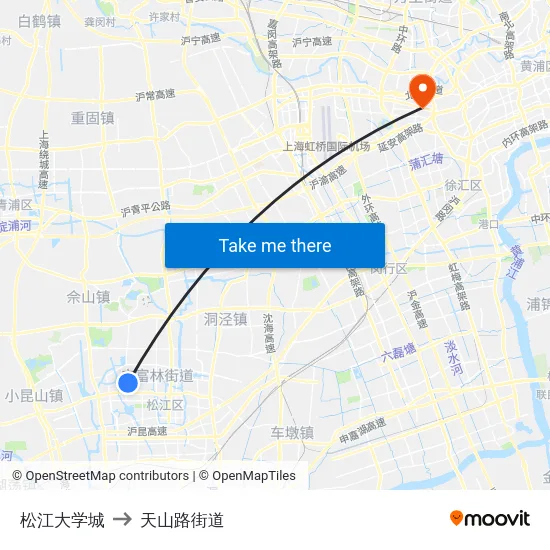 松江大学城 to 天山路街道 map