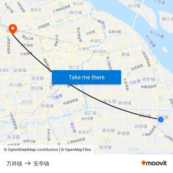万祥镇 to 安亭镇 map