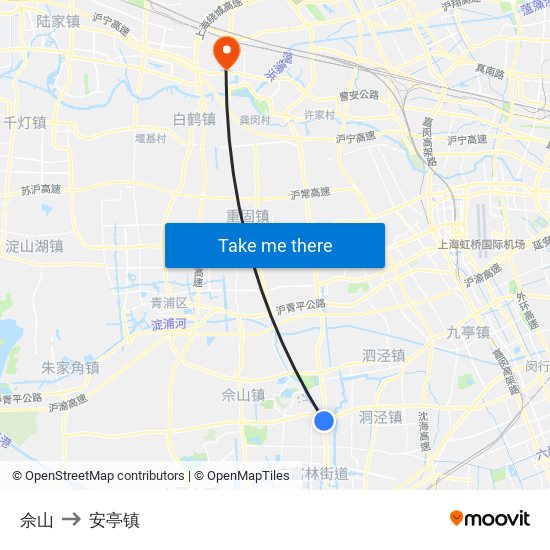 佘山 to 安亭镇 map