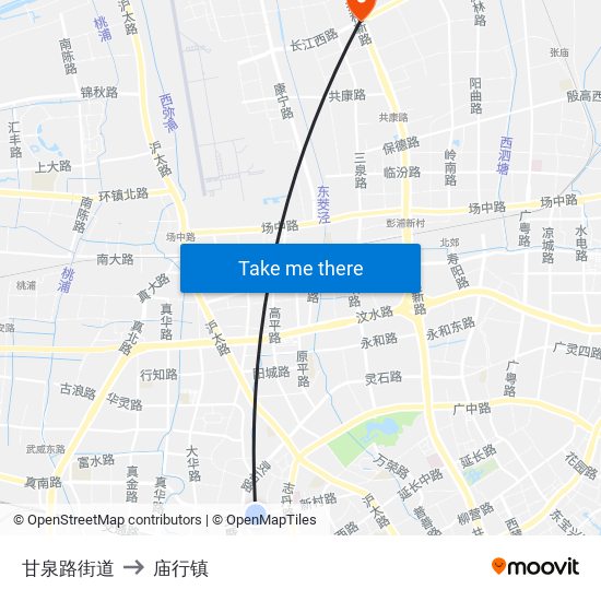 甘泉路街道 to 庙行镇 map