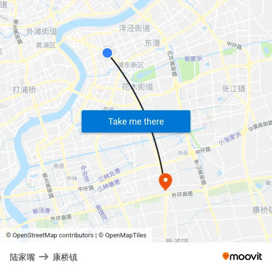 陆家嘴 to 康桥镇 map