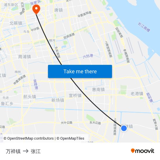 万祥镇 to 张江 map