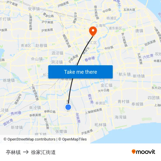 亭林镇 to 徐家汇街道 map