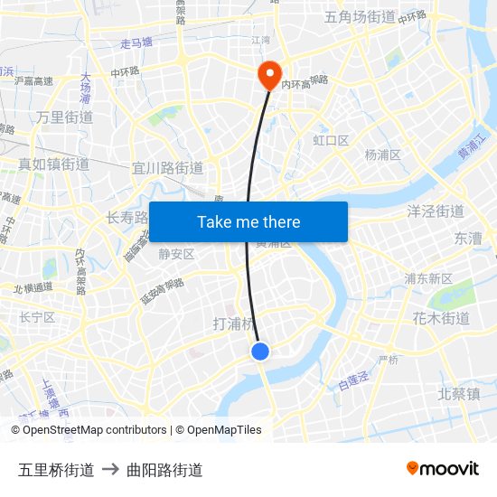 五里桥街道 to 曲阳路街道 map