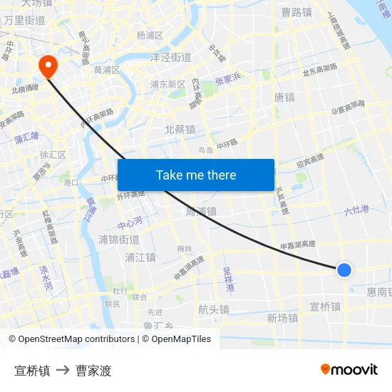 宣桥镇 to 曹家渡 map