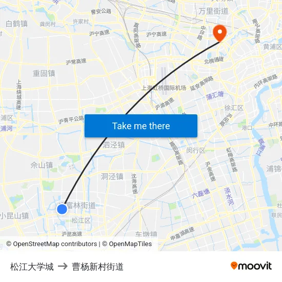 松江大学城 to 曹杨新村街道 map