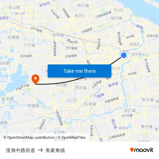 淮海中路街道 to 朱家角镇 map