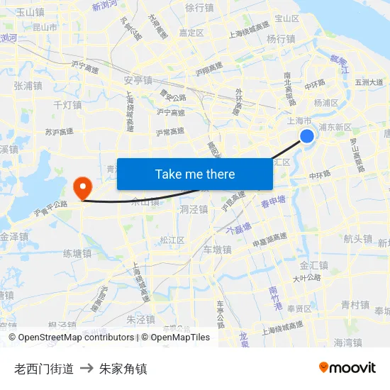 老西门街道 to 朱家角镇 map
