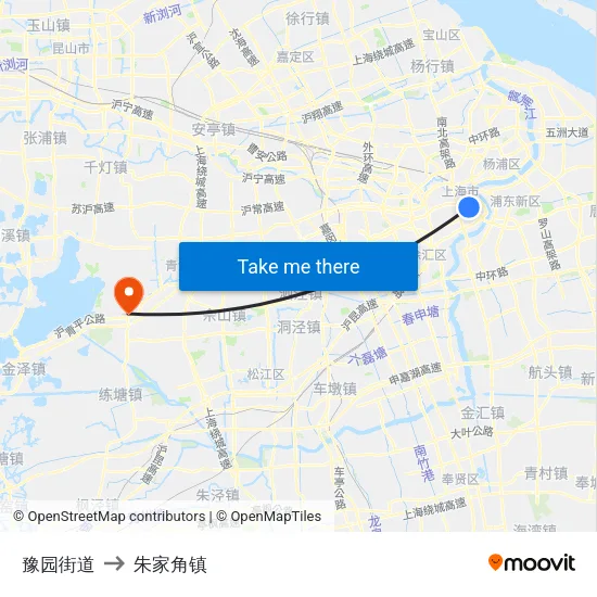 豫园街道 to 朱家角镇 map