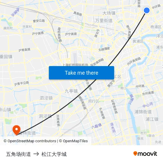 五角场街道 to 松江大学城 map