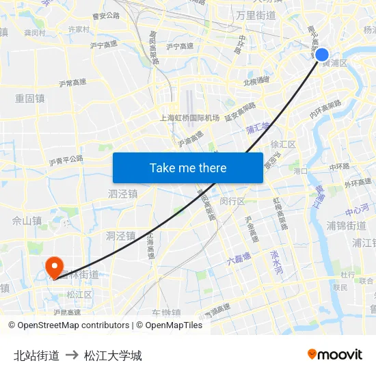 北站街道 to 松江大学城 map