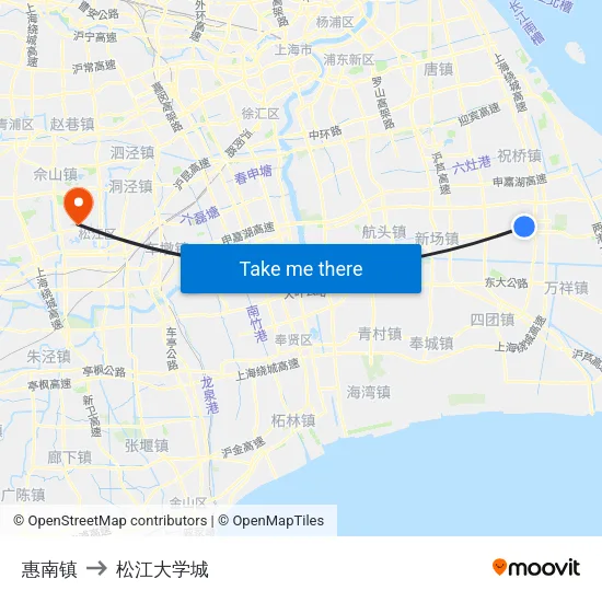 惠南镇 to 松江大学城 map