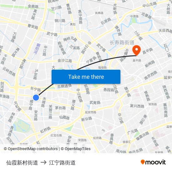 仙霞新村街道 to 江宁路街道 map