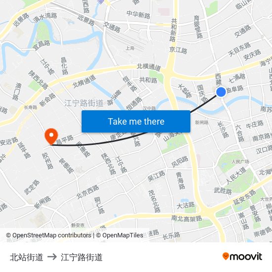北站街道 to 江宁路街道 map