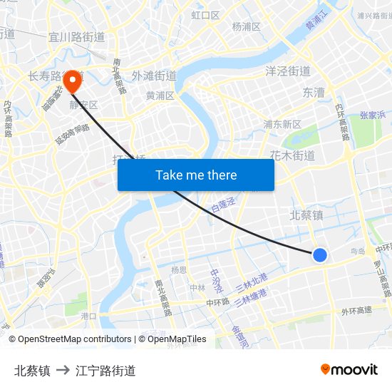 北蔡镇 to 江宁路街道 map