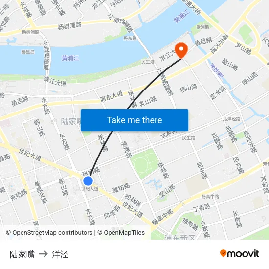 陆家嘴 to 洋泾 map