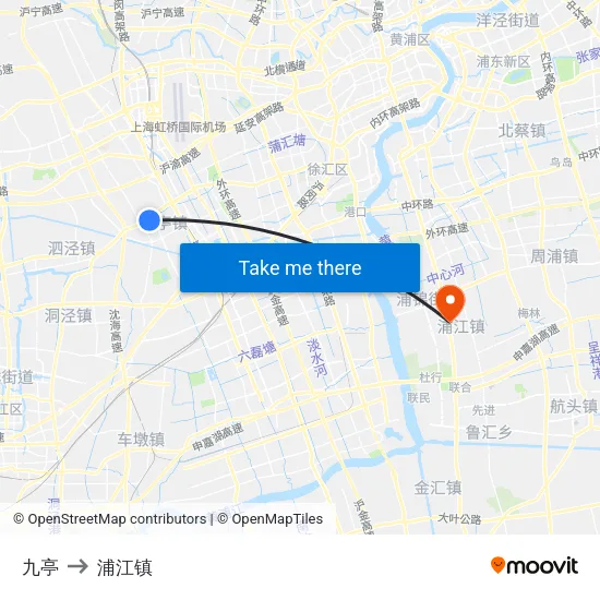 九亭 to 浦江镇 map