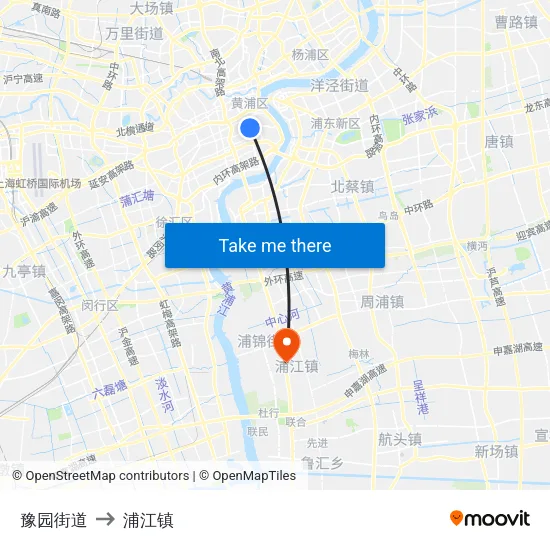 豫园街道 to 浦江镇 map
