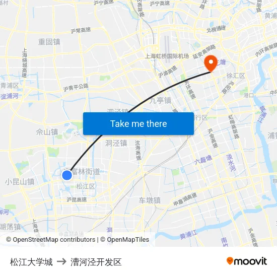 松江大学城 to 漕河泾开发区 map