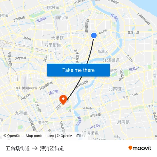五角场街道 to 漕河泾街道 map
