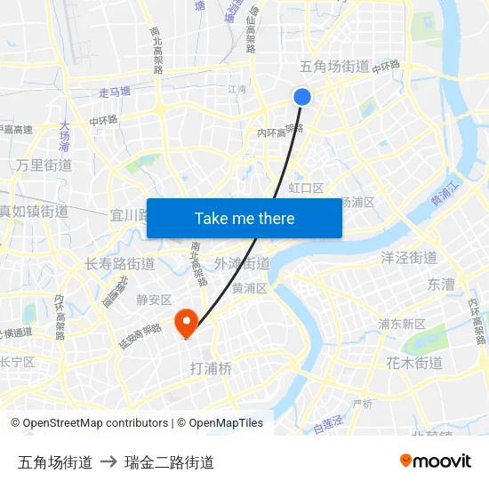 五角场街道 to 瑞金二路街道 map