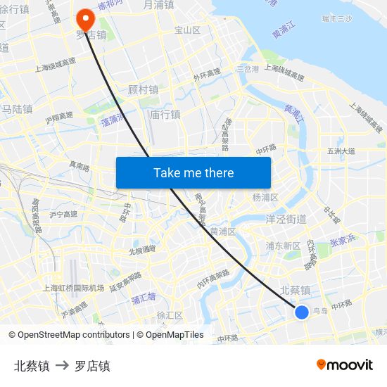 北蔡镇 to 罗店镇 map