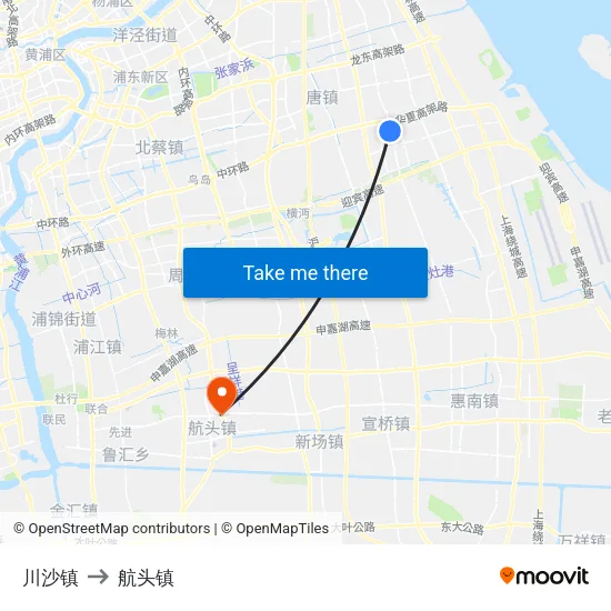 川沙镇 to 航头镇 map