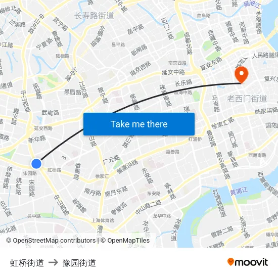 虹桥街道 to 豫园街道 map