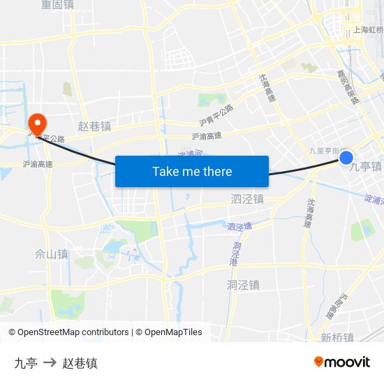 九亭 to 赵巷镇 map