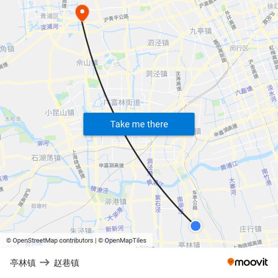 亭林镇 to 赵巷镇 map