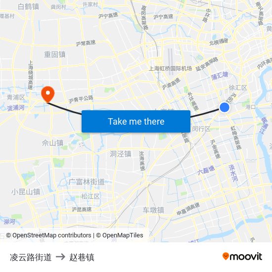 凌云路街道 to 赵巷镇 map