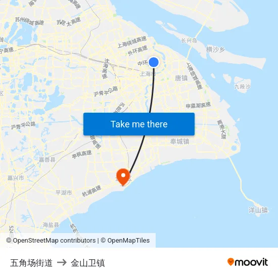 五角场街道 to 金山卫镇 map